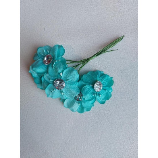 Букетики со стразой на веточке (6 шт) цв. аквамарин, цена за пучок